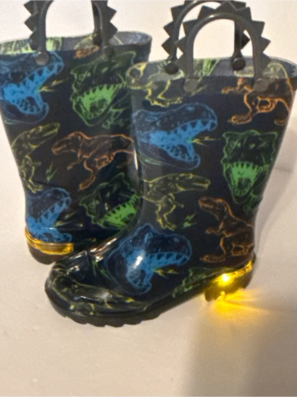 Kids Black Dinosaur Rain Boots Multicolor Lightup size 7/8